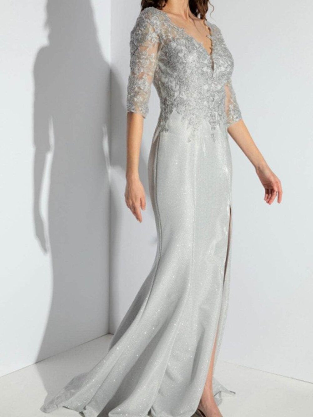 NWT Eureka Fashion 9970 Embroidered Mother of the Bride Dress Silver size XL